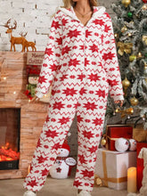 Load image into Gallery viewer, Fuzzy Half Zip Hooded Jumpsuit