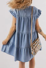 Load image into Gallery viewer, Ruffle Short Sleeve Denim Dress