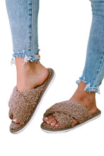 Load image into Gallery viewer, Teddy Fur Cross Straps Slippers