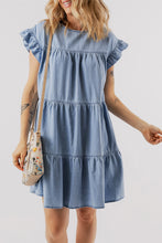 Load image into Gallery viewer, Ruffle Short Sleeve Denim Dress