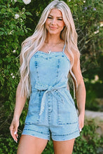 Load image into Gallery viewer, Spaghetti Strap Denim Romper