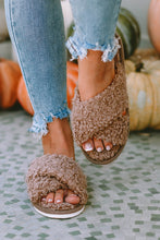 Load image into Gallery viewer, Teddy Fur Cross Straps Slippers