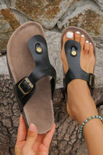 Load image into Gallery viewer, Black Buckle Leather Thong Slippers