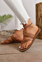 Load image into Gallery viewer, Chestnut Cross Toe Leather Slippers