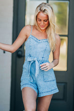 Load image into Gallery viewer, Spaghetti Strap Denim Romper