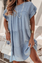 Load image into Gallery viewer, Ruffle Short Sleeve Denim Dress