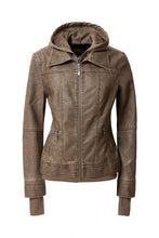 Load image into Gallery viewer, Women's Hooded Leather Jacket