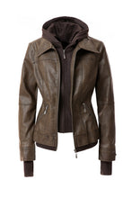 Load image into Gallery viewer, Women's Hooded Leather Jacket