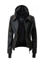 Load image into Gallery viewer, Women's Hooded Leather Jacket