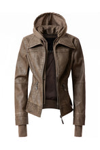 Load image into Gallery viewer, Women's Hooded Leather Jacket