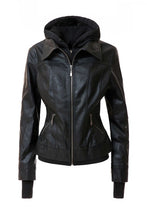 Load image into Gallery viewer, Women's Hooded Leather Jacket