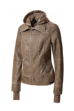 Load image into Gallery viewer, Women's Hooded Leather Jacket