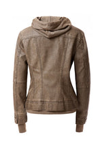 Load image into Gallery viewer, Women's Hooded Leather Jacket