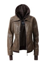 Load image into Gallery viewer, Women's Hooded Leather Jacket