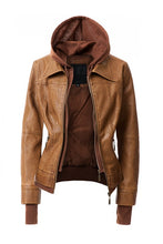 Load image into Gallery viewer, Women's Hooded Leather Jacket