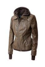 Load image into Gallery viewer, Women's Hooded Leather Jacket