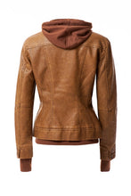 Load image into Gallery viewer, Women's Hooded Leather Jacket