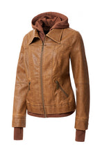 Load image into Gallery viewer, Women's Hooded Leather Jacket