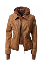 Load image into Gallery viewer, Women's Hooded Leather Jacket