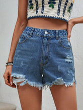 Load image into Gallery viewer, Distressed Raw Hem Denim Shorts
