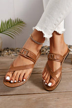 Load image into Gallery viewer, Chestnut Cross Toe Leather Slippers
