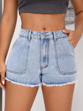 Load image into Gallery viewer, Raw Hem Pocketed Denim Shorts
