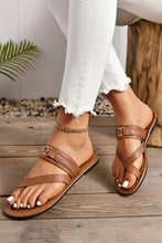 Load image into Gallery viewer, Chestnut Cross Toe Leather Slippers
